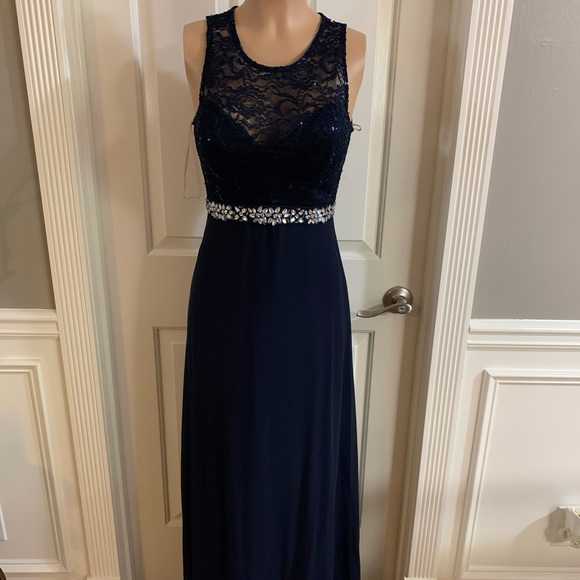 la scala Dresses & Skirts - Women’s junior blue navy halter lace top dress